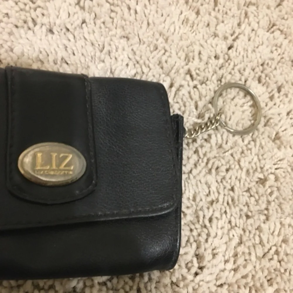 Vintage Liz Claiborne black ID holder mini wallet keychain